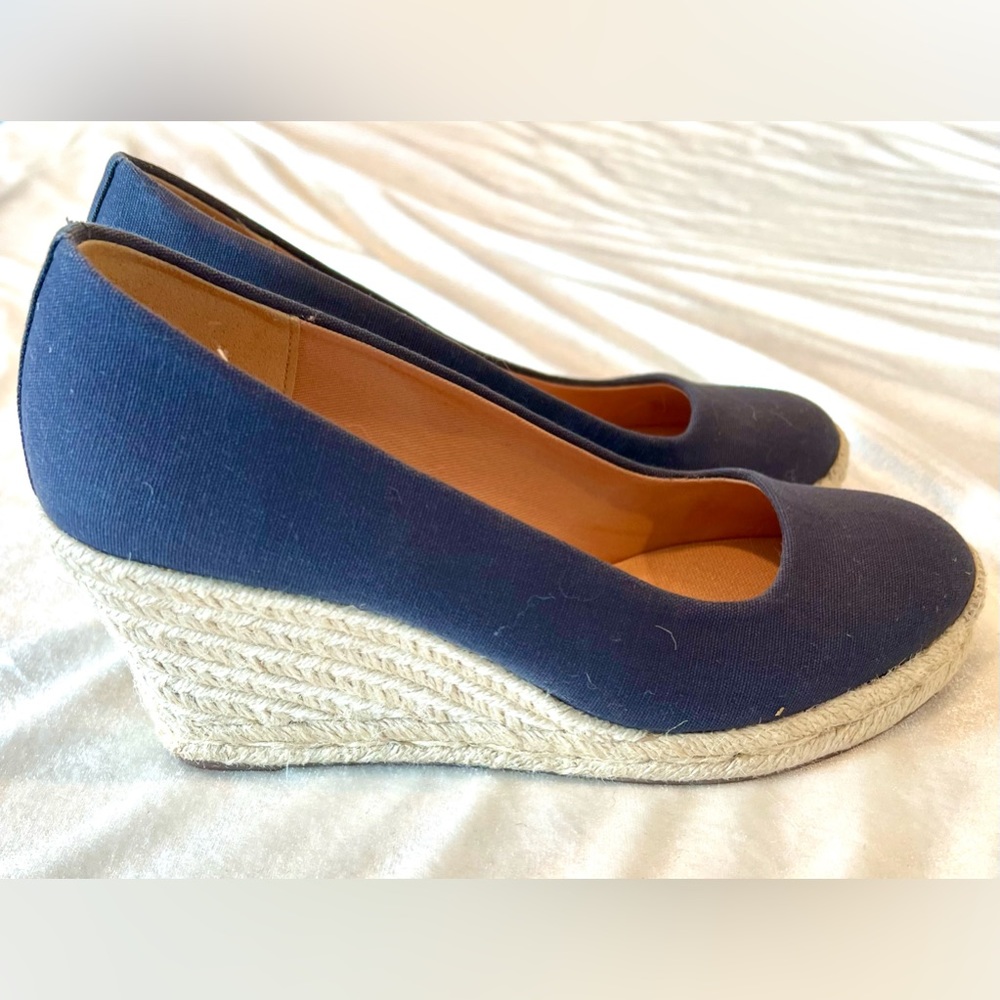 JCrew Navy Canvas Espadrilles Wedges, Size 7